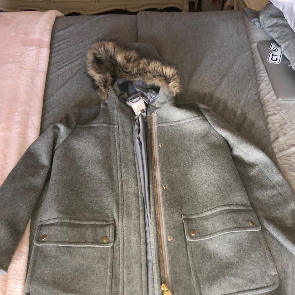 J. Crew Gray Winter Coat w/ Furry Hood